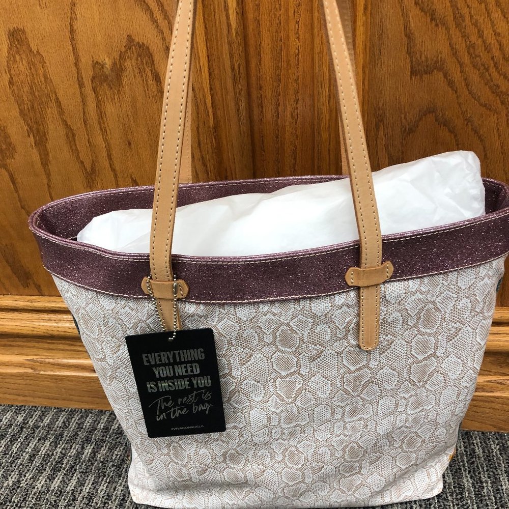 Stylish Beige and Purple Tote Bag